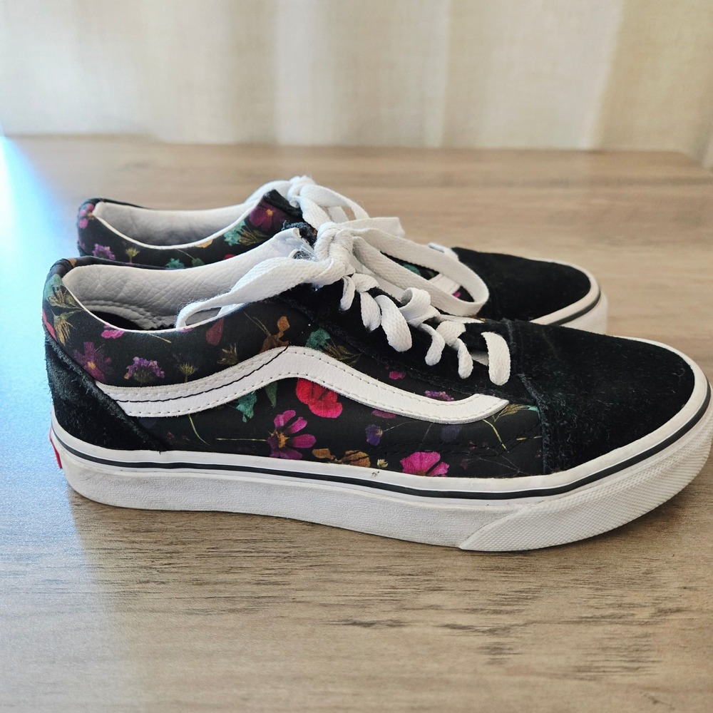 Vans Old Skool Floral Black Multi Color Suede Low Top Sneakers Womens 5.5 Mens 4